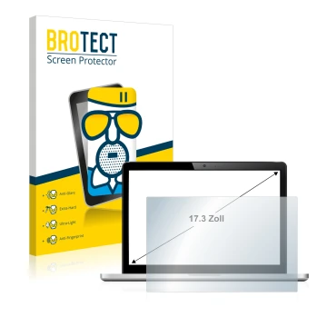 Front side of a product packaging with the brand logo BROTECT. Next to it is the device shown with the corresponding screen pr