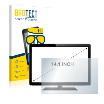 Front side of a product packaging with the brand logo BROTECT. Next to it is the device shown with the corresponding screen pr