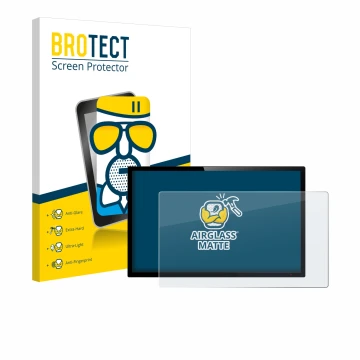 Front side of a product packaging with the brand logo BROTECT. Next to it is the device shown with the corresponding screen pr