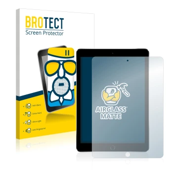 Front side of a product packaging with the brand logo BROTECT. Next to it is the device Apple iPad Pro 9.7