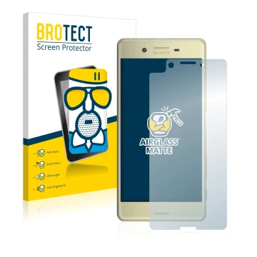 Front side of a product packaging with the brand logo BROTECT. Next to it is the device Sony Xperia X shown with the correspon