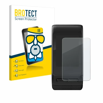 Front side of a product packaging with the brand logo BROTECT. Next to it is the device Garmin vivoactive HR shown with the co