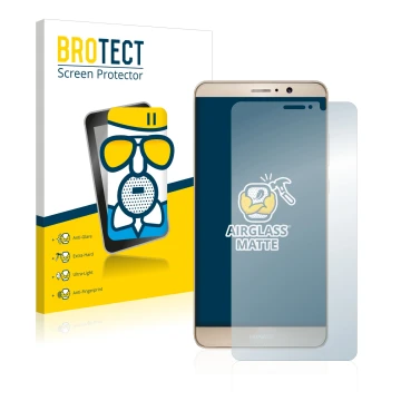 Front side of a product packaging with the brand logo BROTECT. Next to it is the device Huawei Mate 9 shown with the correspon