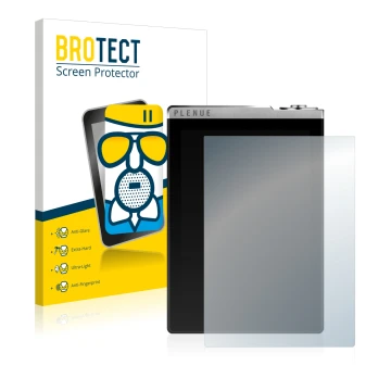 Front side of a product packaging with the brand logo BROTECT. Next to it is the device Cowon Plenue D shown with the correspo