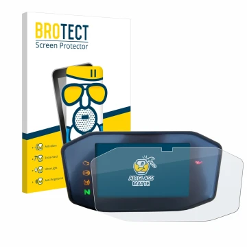 Front side of a product packaging with the brand logo BROTECT. Next to it is the device KTM 690 Duke 2016 shown with the corre