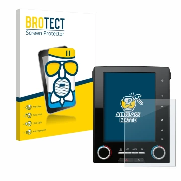 Front side of a product packaging with the brand logo BROTECT. Next to it is the device Renault Megane GT R-Link 2 8.7