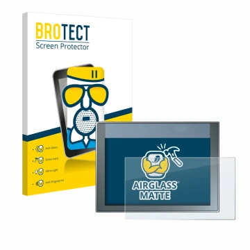 Front side of a product packaging with the brand logo BROTECT. Next to it is the device Siemens Simatic HMI KTP 700 Basic show