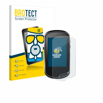 Front side of a product packaging with the brand logo BROTECT. Next to it is the device Garmin Oregon 700 shown with the corre