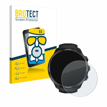 Front side of a product packaging with the brand logo BROTECT. Next to it is the device Suunto Spartan Sport Wrist HR shown wi