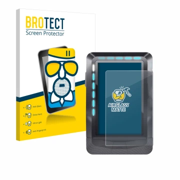 Front side of a product packaging with the brand logo BROTECT. Next to it is the device Wahoo Elemnt GPS shown with the corres