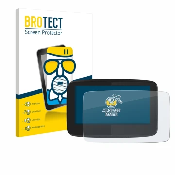 Front side of a product packaging with the brand logo BROTECT. Next to it is the device TomTom GO 620 shown with the correspon