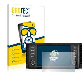 Front side of a product packaging with the brand logo BROTECT. Next to it is the device Seat Ateca 2016 Media System Plus 8