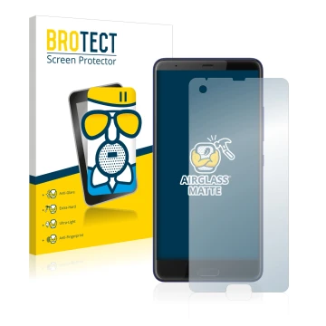Front side of a product packaging with the brand logo BROTECT. Next to it is the device HTC U Ultra shown with the correspondi