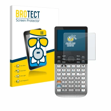 Front side of a product packaging with the brand logo BROTECT. Next to it is the device HP Prime shown with the corresponding 