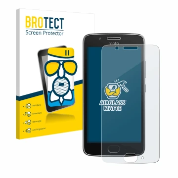 Front side of a product packaging with the brand logo BROTECT. Next to it is the device Motorola Moto G5 shown with the corres