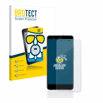 Front side of a product packaging with the brand logo BROTECT. Next to it is the device Huawei P10 Lite shown with the corresp