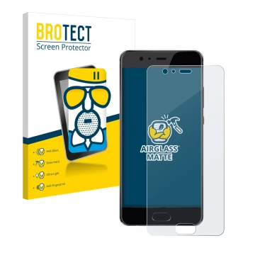 Front side of a product packaging with the brand logo BROTECT. Next to it is the device Huawei P10 Plus shown with the corresp