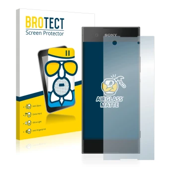 Front side of a product packaging with the brand logo BROTECT. Next to it is the device Sony Xperia XA1 shown with the corresp