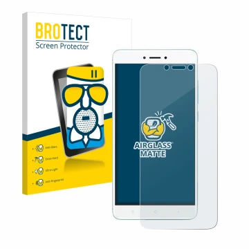 Front side of a product packaging with the brand logo BROTECT. Next to it is the device Xiaomi Redmi 4X shown with the corresp