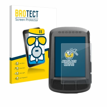 Front side of a product packaging with the brand logo BROTECT. Next to it is the device Wahoo Elemnt Bolt GPS shown with the c