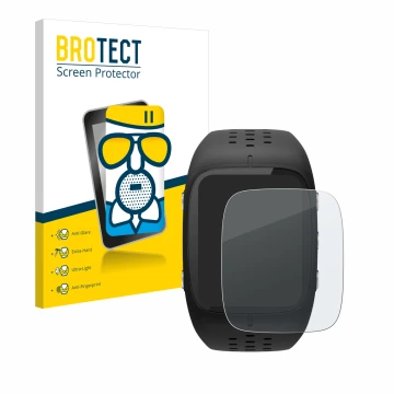Front side of a product packaging with the brand logo BROTECT. Next to it is the device Polar M430 shown with the correspondin