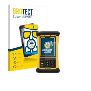 Front side of a product packaging with the brand logo BROTECT. Next to it is the device Trimble Nomad 1050XE shown with the co