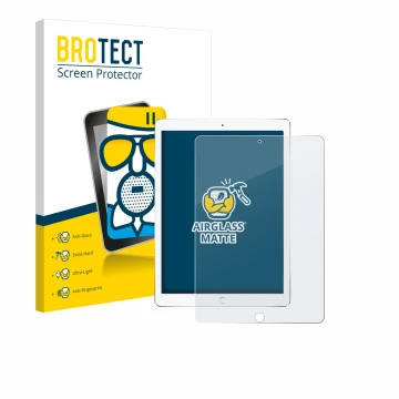 Front side of a product packaging with the brand logo BROTECT. Next to it is the device Apple iPad Pro 10.5