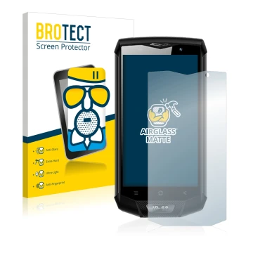 Front side of a product packaging with the brand logo BROTECT. Next to it is the device Blackview BV8000 Pro shown with the co