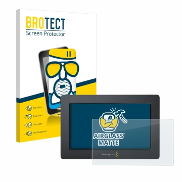 Front side of a product packaging with the brand logo BROTECT. Next to it is the device Blackmagic Design Video Assist (5.0) s