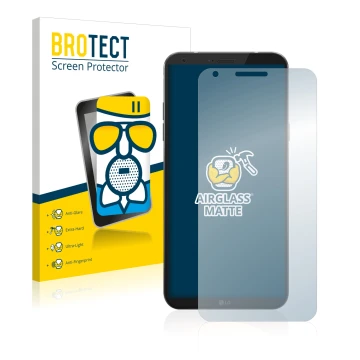 Front side of a product packaging with the brand logo BROTECT. Next to it is the device LG Q6 shown with the corresponding scr