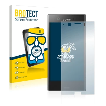 Front side of a product packaging with the brand logo BROTECT. Next to it is the device Sony Xperia XZ1 Compact shown with the