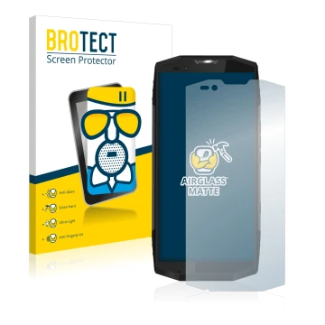 Front side of a product packaging with the brand logo BROTECT. Next to it is the device Blackview BV9000 Pro shown with the co