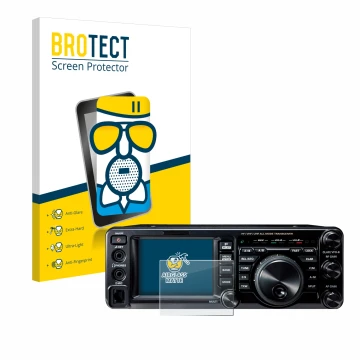 Front side of a product packaging with the brand logo BROTECT. Next to it is the device Yaesu FT-991A shown with the correspon