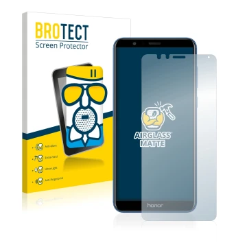Front side of a product packaging with the brand logo BROTECT. Next to it is the device Honor 7X shown with the corresponding 