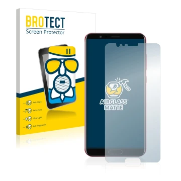 Front side of a product packaging with the brand logo BROTECT. Next to it is the device Honor View 10 shown with the correspon