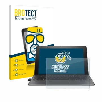 Front side of a product packaging with the brand logo BROTECT. Next to it is the device HP Pro x2 612 G2 shown with the corres
