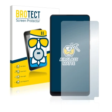 Front side of a product packaging with the brand logo BROTECT. Next to it is the device Xiaomi Mi Mix 2S shown with the corres