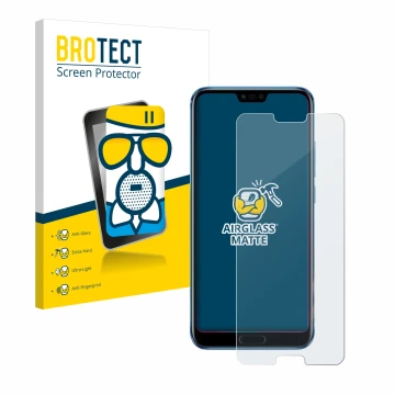 Front side of a product packaging with the brand logo BROTECT. Next to it is the device Honor 10 shown with the corresponding 
