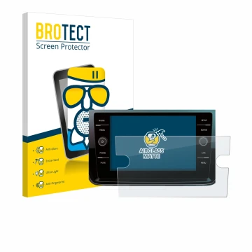 Front side of a product packaging with the brand logo BROTECT. Next to it is the device Volkswagen Polo 2018 Composition Media