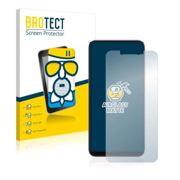 Front side of a product packaging with the brand logo BROTECT. Next to it is the device Xiaomi Mi 8 shown with the correspondi