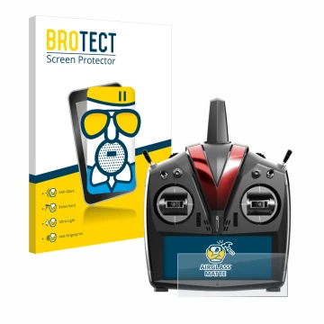 Front side of a product packaging with the brand logo BROTECT. Next to it is the device VBar Control Touch shown with the corr