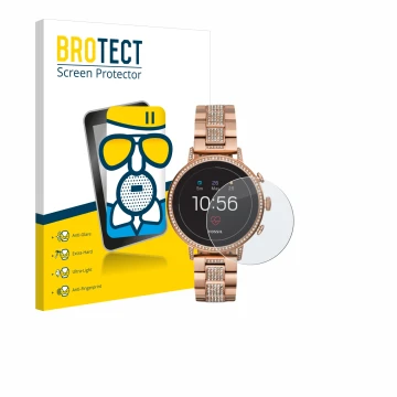 Front side of a product packaging with the brand logo BROTECT. Next to it is the device Fossil Q Venture HR (4.Gen) shown with