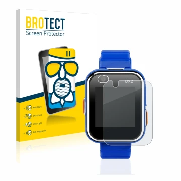 Front side of a product packaging with the brand logo BROTECT. Next to it is the device Vtech Kidizoom Smart Watch DX2 shown w