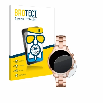 Front side of a product packaging with the brand logo BROTECT. Next to it is the device Michael Kors Access Runway (41 mm) sho