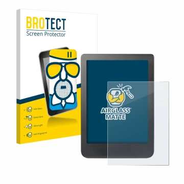 Front side of a product packaging with the brand logo BROTECT. Next to it is the device Kobo Clara HD (6