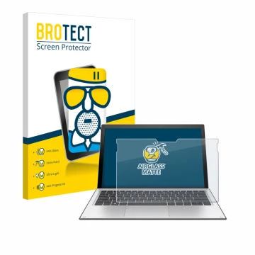 Front side of a product packaging with the brand logo BROTECT. Next to it is the device HP Elite x2 1013 G3 shown with the cor