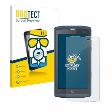 Front side of a product packaging with the brand logo BROTECT. Next to it is the device Crosscall Core X3 shown with the corre