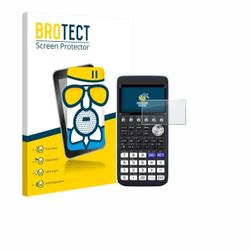 Front side of a product packaging with the brand logo BROTECT. Next to it is the device Casio FX-CG50 shown with the correspon