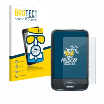 Front side of a product packaging with the brand logo BROTECT. Next to it is the device Dexcom G6 Receiver CGM shown with the 