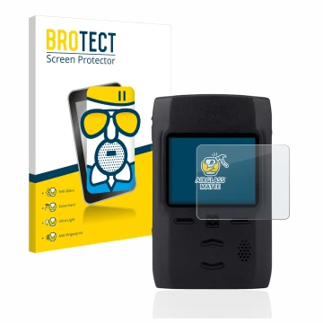 Front side of a product packaging with the brand logo BROTECT. Next to it is the device Motorola Advisor TPG2200 shown with th